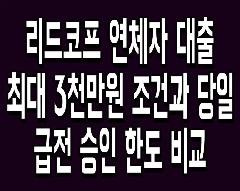 리드코프 연체자 대출 최대 3천만원 조건과 당일 급전 승인 한도 비교