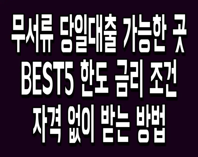 무서류 당일대출 가능한 곳 BEST5 한도 금리 조건 자격 없이 받는 방법
