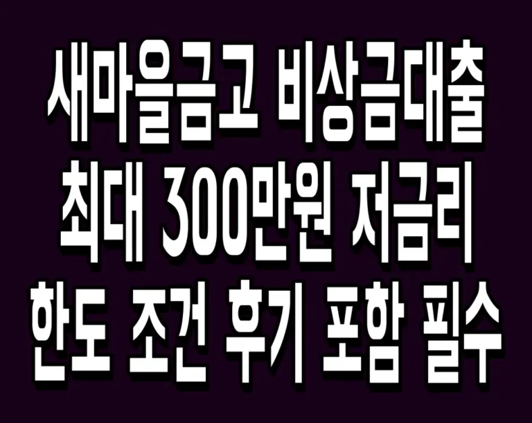 새마을금고 비상금대출 최대 300만원 저금리 한도 조건 후기 포함 필수