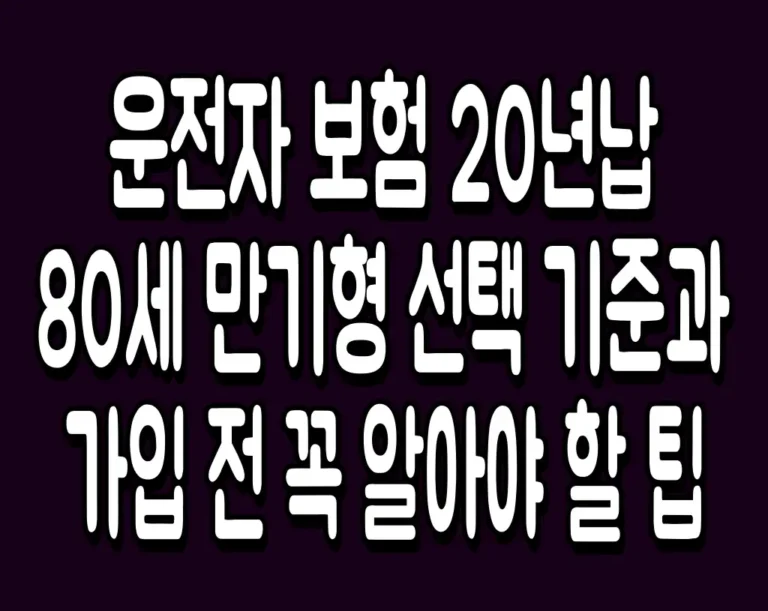 운전자 보험 20년납 80세 만기형 선택 기준과 가입 전 꼭 알아야 할 팁