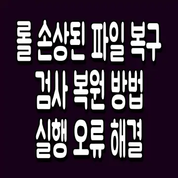 롤 손상된 파일 복구 검사 복원 방법 실행 오류 해결