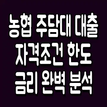 농협 주담대 대출 자격조건 한도 금리 완벽 분석