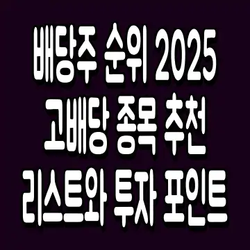 배당주 순위 2025 고배당 종목 추천 리스트와 투자 포인트 공개