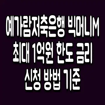 예가람저축은행 빅머니M 최대 1억원 한도 금리 신청 방법 기준