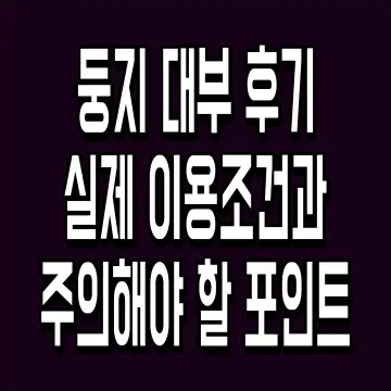 둥지 대부 후기 실제 이용조건과 주의해야 할 포인트