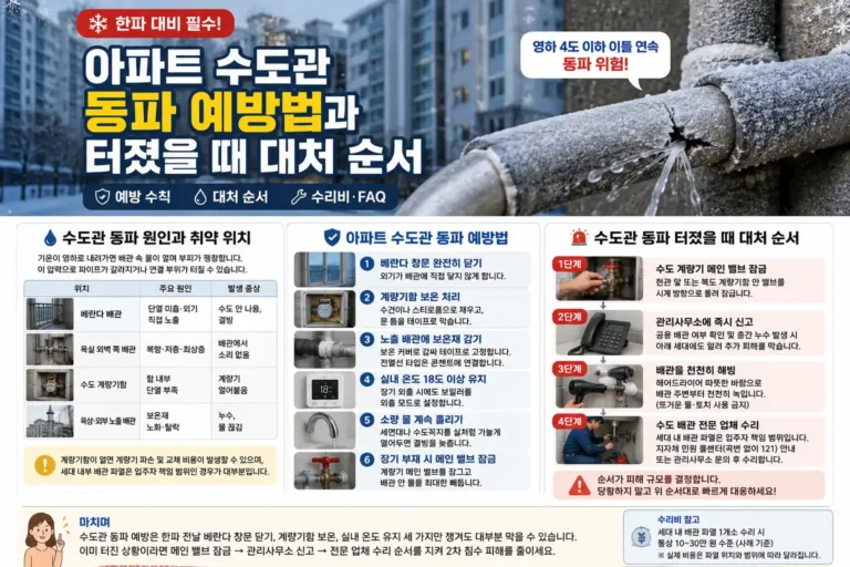 아파트 수도관 동파 예방법과 터졌을 때 대처 순서