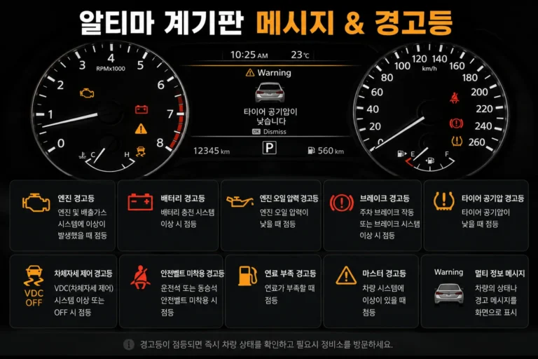 알티마 계기판 메세지 경고등 무시하면 위험한 신호