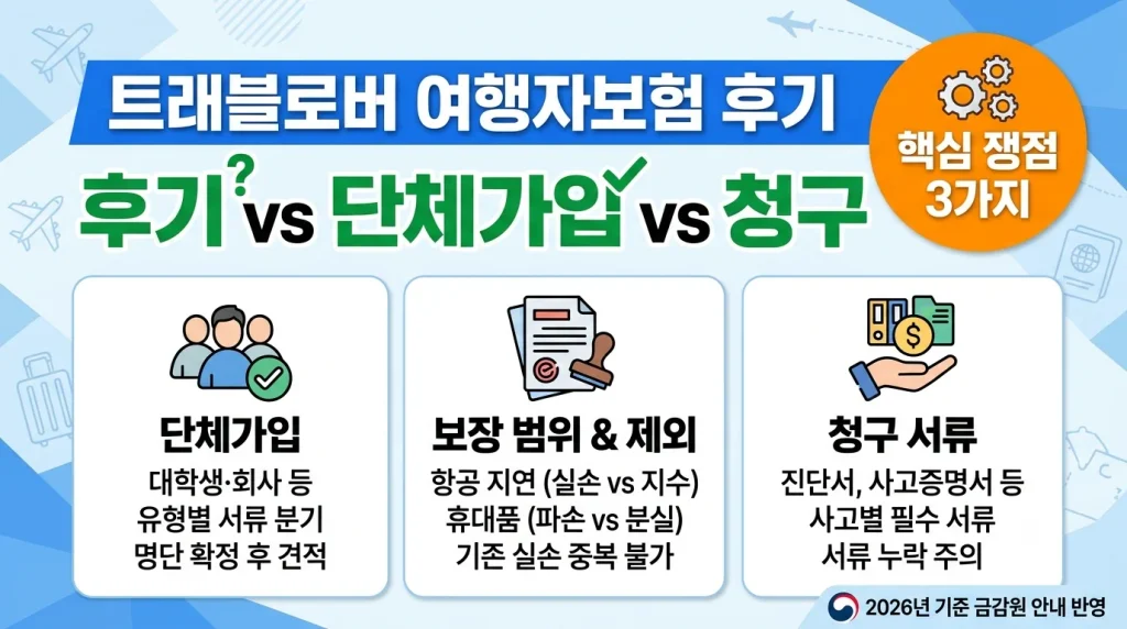 트래블로버 여행자보험 후기 3가지 쟁점, 단체가입 서류와 청구 조건 트래블로버 여행자보험 후기 3가지 쟁점, 단체가입 서류와 청구 조건
